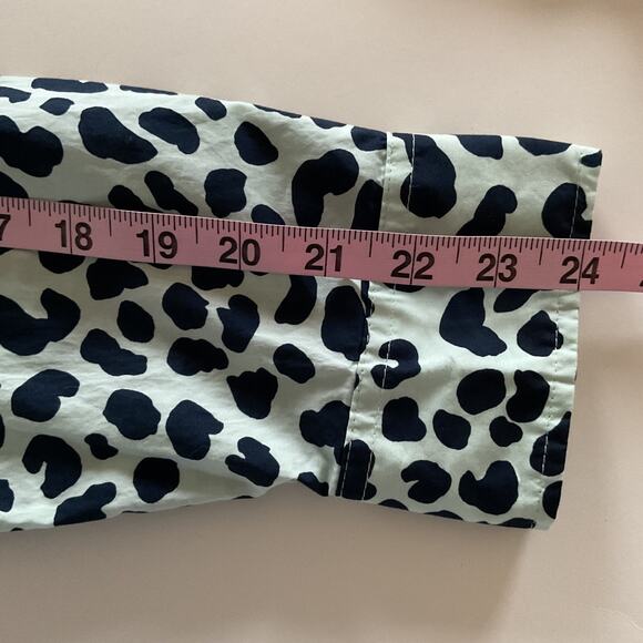 Talbots Sz L Mint Green & Navy Graphic Cheetah Classic Cotton Button Up Shirt - Picture 10 of 10